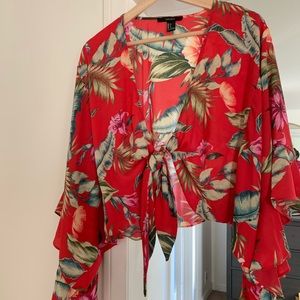 NWOT Tropical Tie Front Top